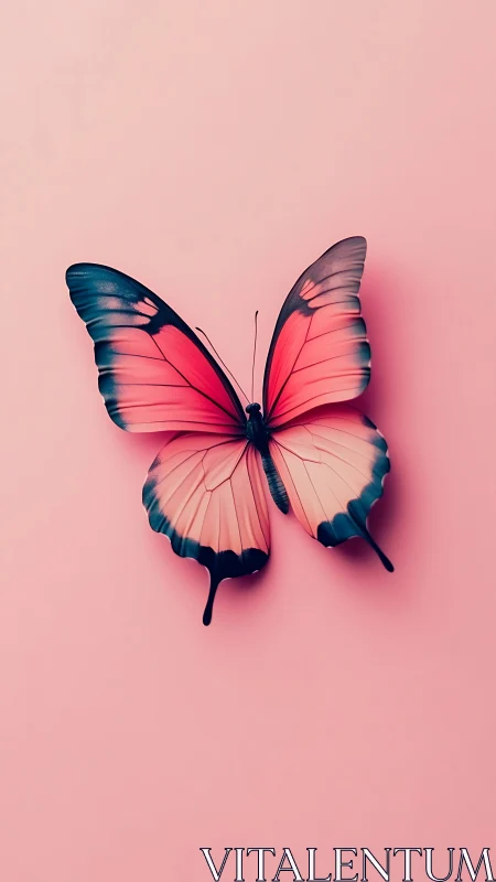Graceful pink butterfly rests softly on gentle pastel pink