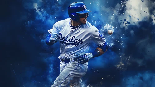 Electric blue baseball moment frozen in vivid motion.