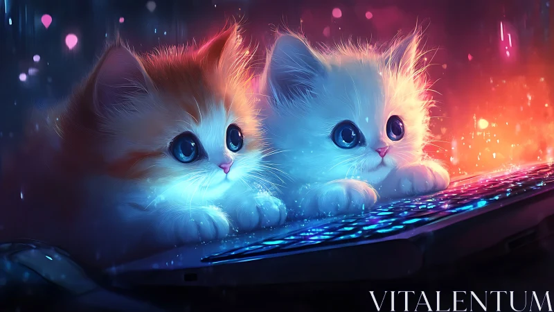 Two Adorable Glowing Kittens in a Neon Wonderland