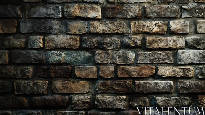 Weathered brick wall in moody directional lighting.
