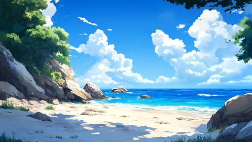 Tropical Coastal Landscape with Chromatic Atmospheric Perspective.