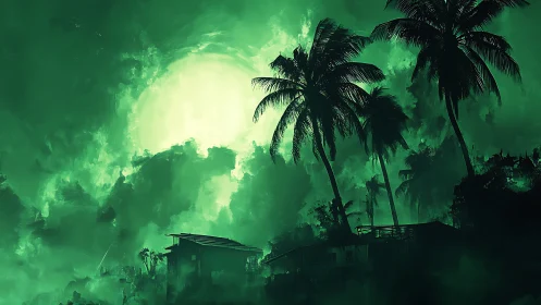 Tropical Stillness Beneath an Ethereal Green Sky.