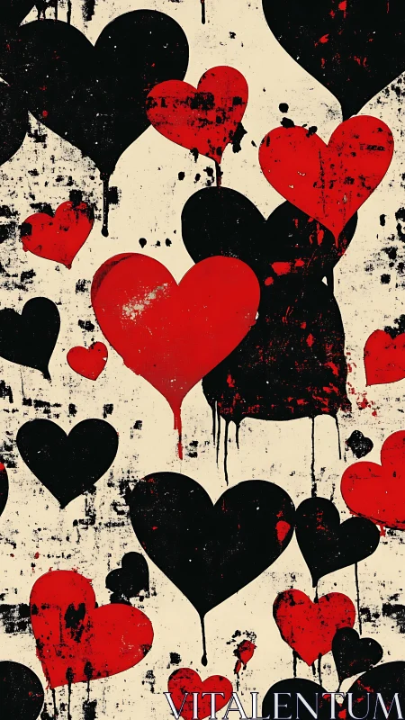 Distressed Heart Pattern: Red and Black Graffiti-Style Composition