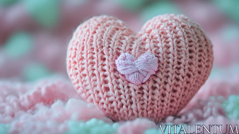 Cozy Knitted Heart Resting Among Soft Pastels.