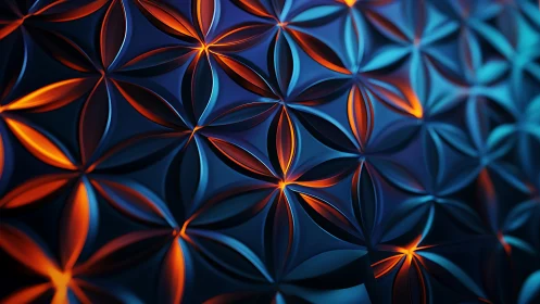 Luminous petal lattice in deep blue and ember-kissed glow.