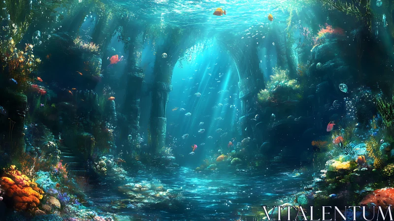 Sunken coral cathedral where wandering light choreographs tides.