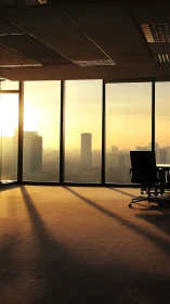 High-Rise Office Dawn: Sunset Light Across Cityscape.