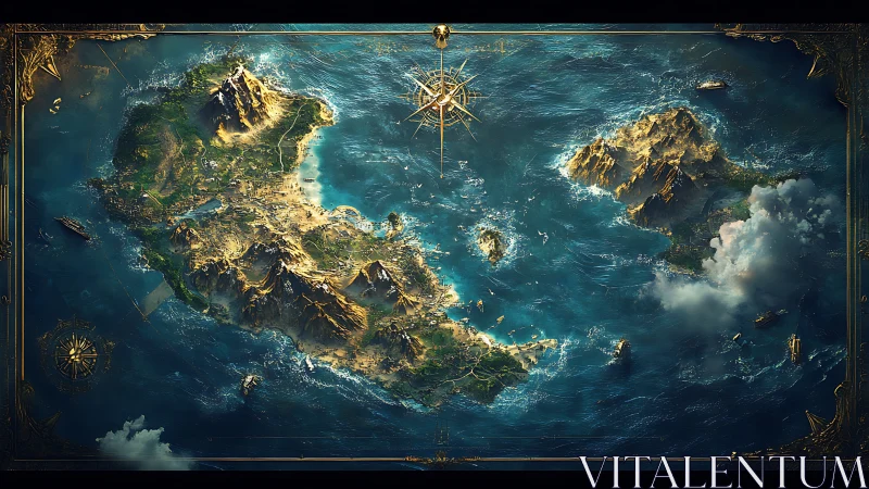 Gilded Archipelago Dream: A Cartographer's Mythical Paradise.