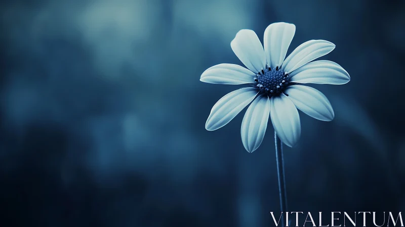 Moonlit daisy drifting alone in a dreamy blue hush.