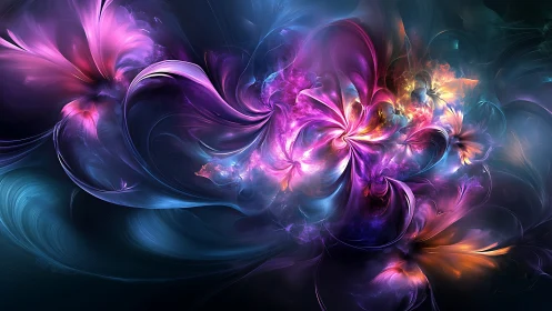 Radiant cosmic bloom unfolds in swirling neon petals.