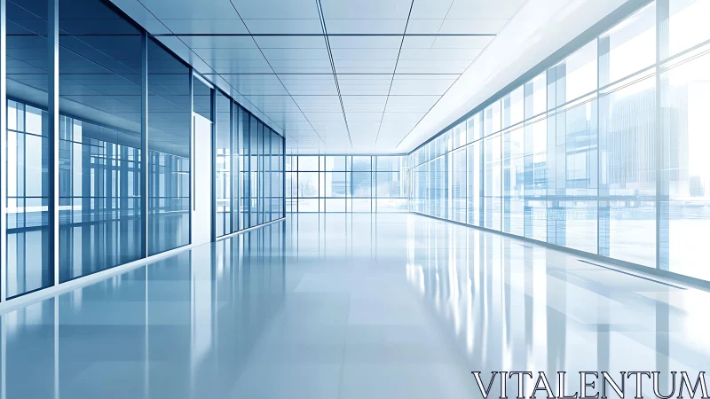 Axially symmetric glass corridor with high-specular reflections.