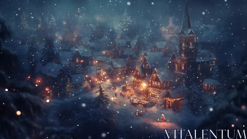 Snow-dusted village hums with lantern-lit winter magic