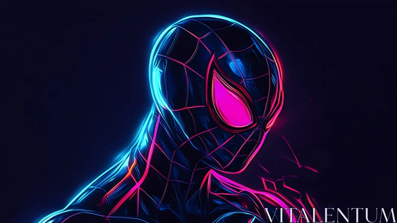 Neon cyber spider hero portrait in glowing profile.