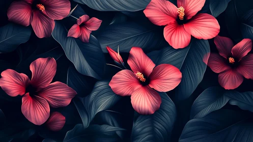 Neon Hibiscus Dreams Dance Against Midnight's Velvet Embrace