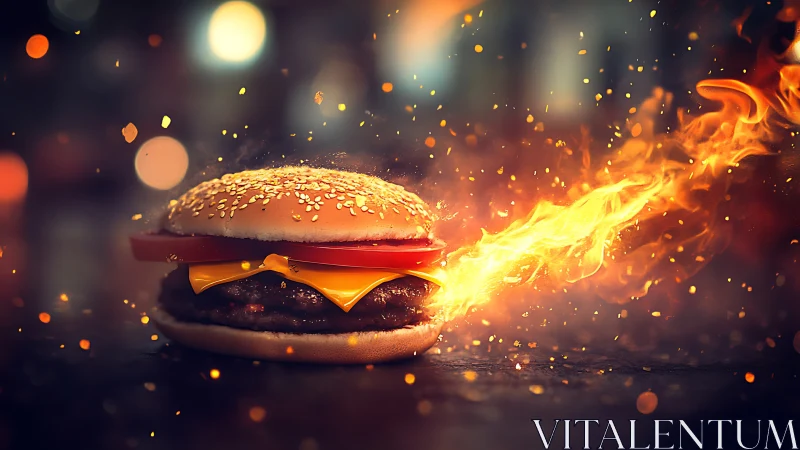 Flames Meet Fast Food: A Burger's Fiery Moment.