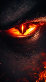 Fiery demonic eye burns through darkness with molten rage