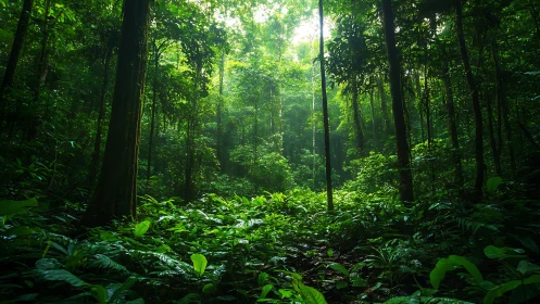Dense Rainforest Canopy with Layered Vegetation Structure.