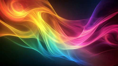 Vibrant multicolor light waves on deep dark gradient background.