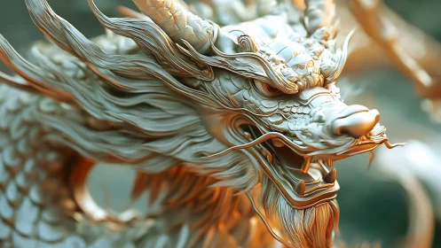 Ornate golden dragon head rendered in dynamic close-up view.