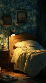 Moonlit floral bedroom cradling a half-read secret story.