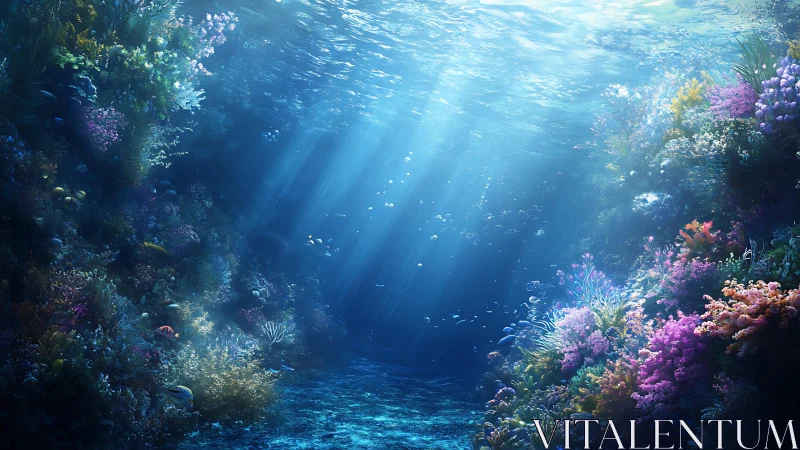 Sunlit coral canyon reveals vibrant underwater reef life