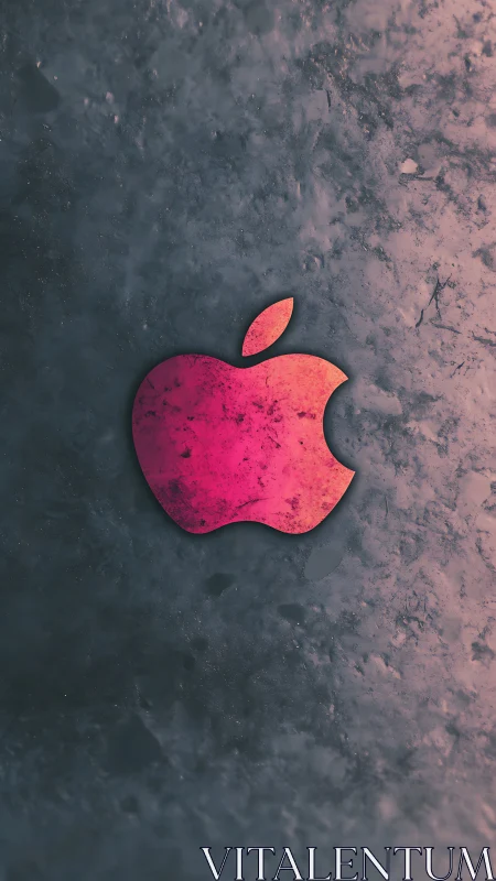 Textured magenta apple emblem on rough cyan stone surface