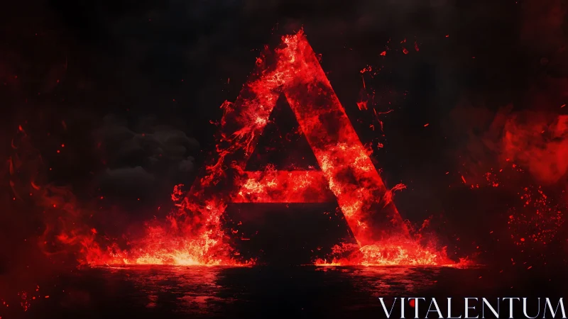 Fiery Red Triangle Against Darkness