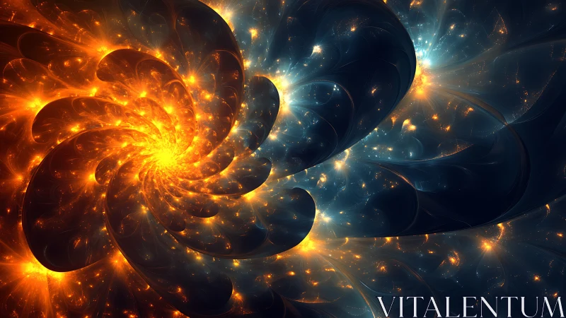 Fractal solar vortex swirling through cosmic darkness.