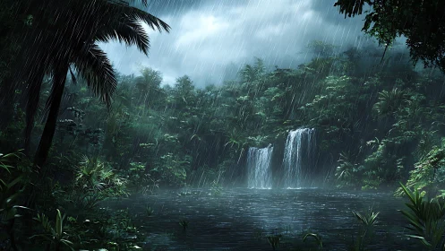 Tropical Paradise: Waterfall in the Rain