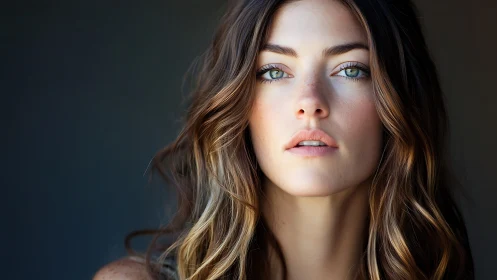 Portrait shows woman with wavy hair and sharp frontal lighting