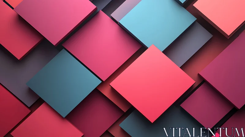Stacked geometric squares in bold gradient colors background.