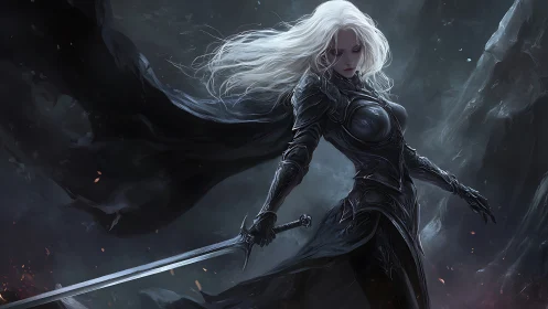 White-haired dark knight commands stormlit battlefield