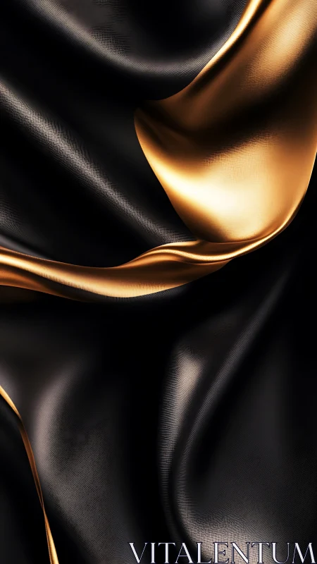 Gold satin ribbon flowing across deep black silk folds.