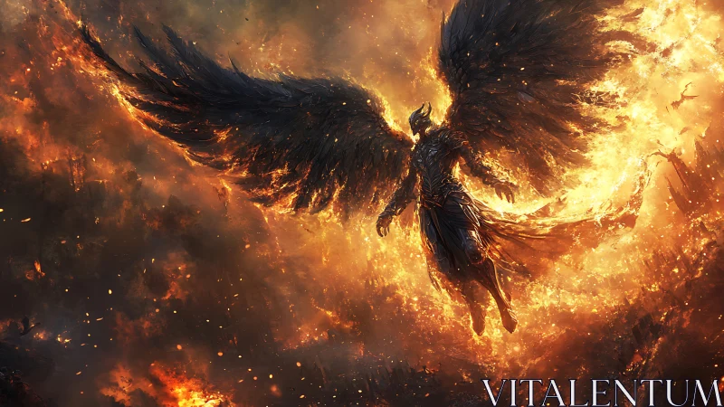 Infernal winged warrior ascends through oceans of living fire.