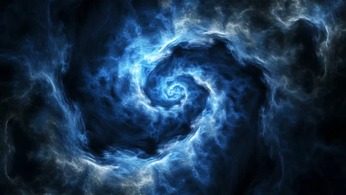 Cosmic blue vortex swirling through luminous nebula clouds.