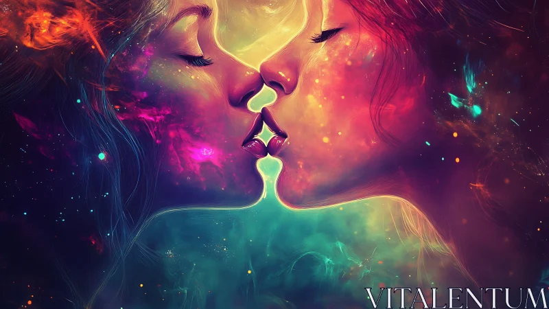Luminescent Kiss: Neon Digital Portrait with Ethereal Energy Flow.