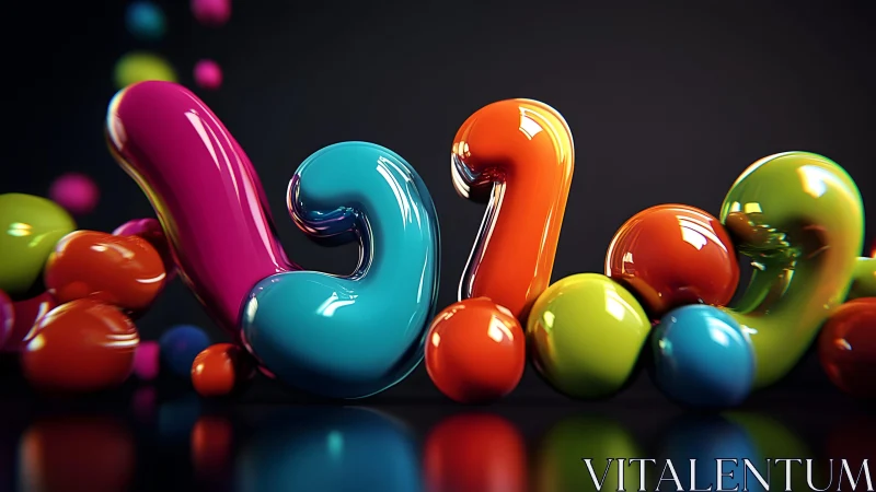 Vibrant 3D Numbers in Glossy Abstract Style on Dark Background.