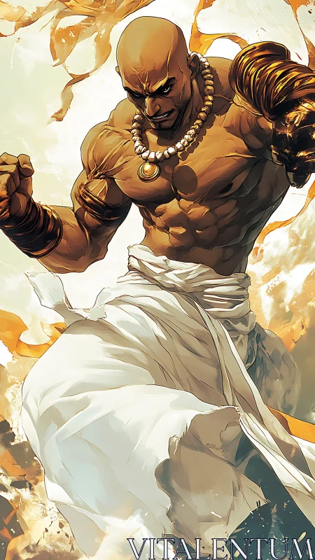 Powerful monk warrior charges forward through swirling light