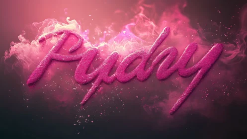 Happy: Vibrant Pink Textured Typography with Smoke Effects.