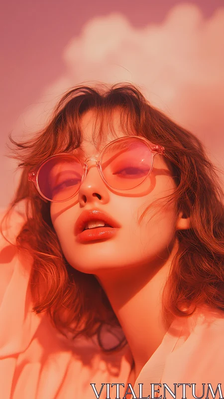 Soft sunset glow wraps a stylish woman in rosy daydreams