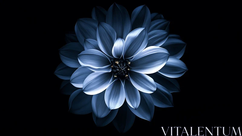 Blue Dahlia Bloom Against Black Background
