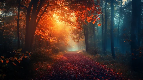 Autumn Forest Path at Golden Hour.