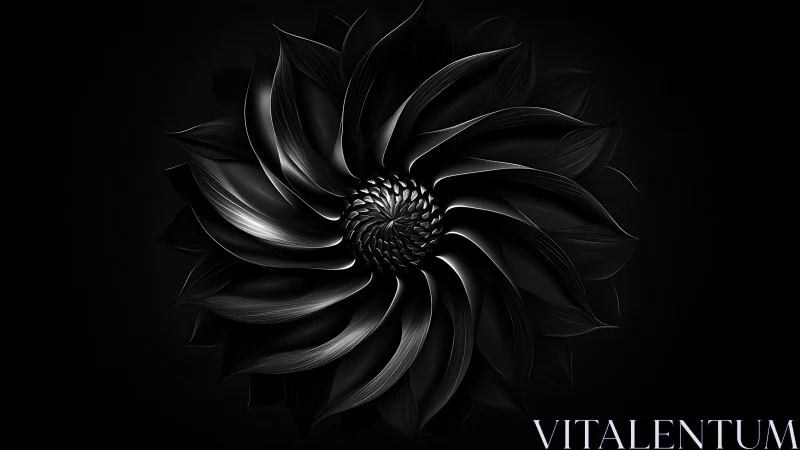 Monochrome digital flower with layered glossy petals.