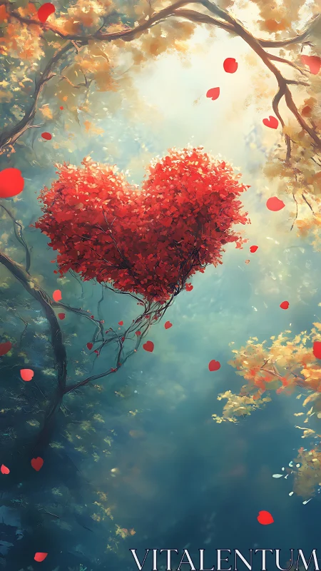 Heart-Shaped Tree in Luminous Forest Landscape.