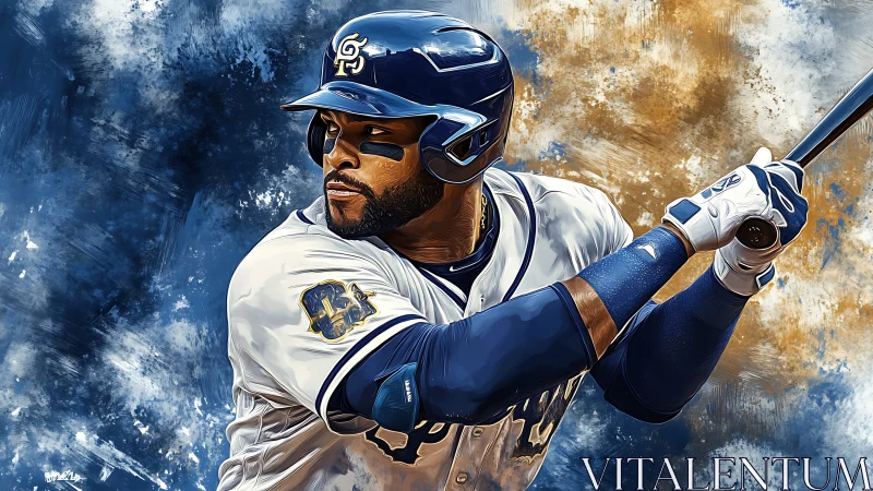Dynamic digital painting of baseball batter in mid-swing motion