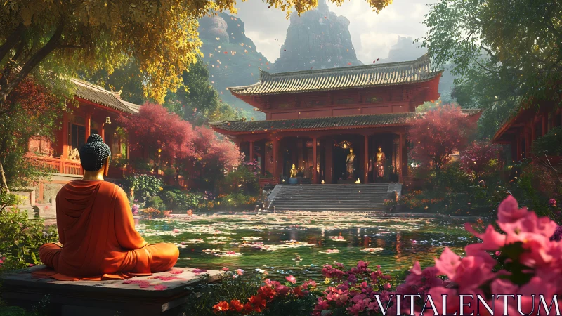 Quiet garden temple invites calm reflection by lotus pond