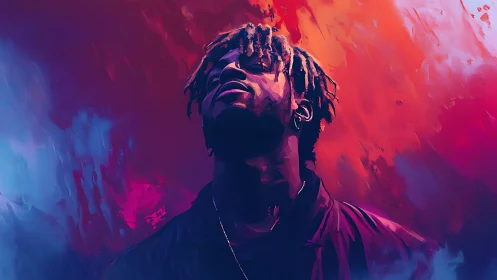 Vibrant digital portrait with neon bicolor atmospheric gradients