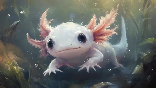 Gentle axolotl drifts through sunlit water with quiet wonder.
