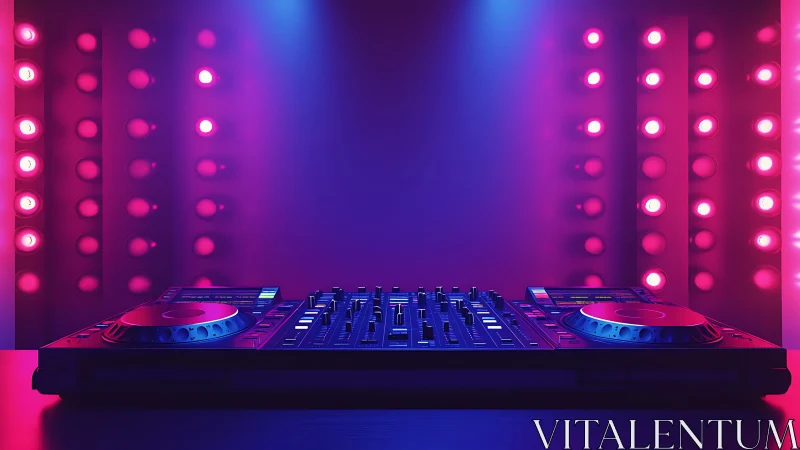 Neon-lit DJ deck waiting for the night to come alive.