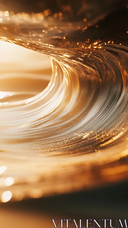 Sunlit liquid tunnel curls into molten-honey stillness